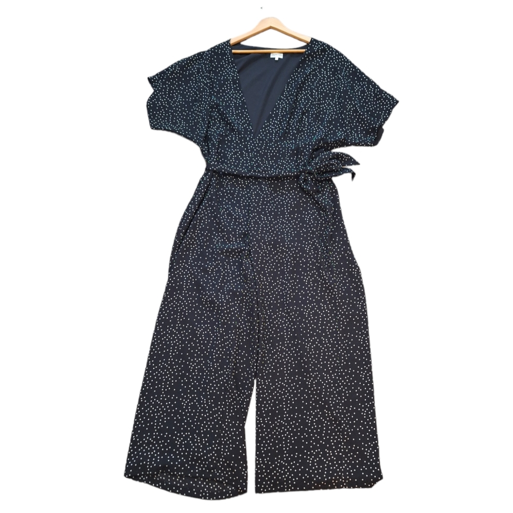 Shaycation x Revolve The Lisa Black & White Polka Dot V-Neck Jumpsuit, Sz L